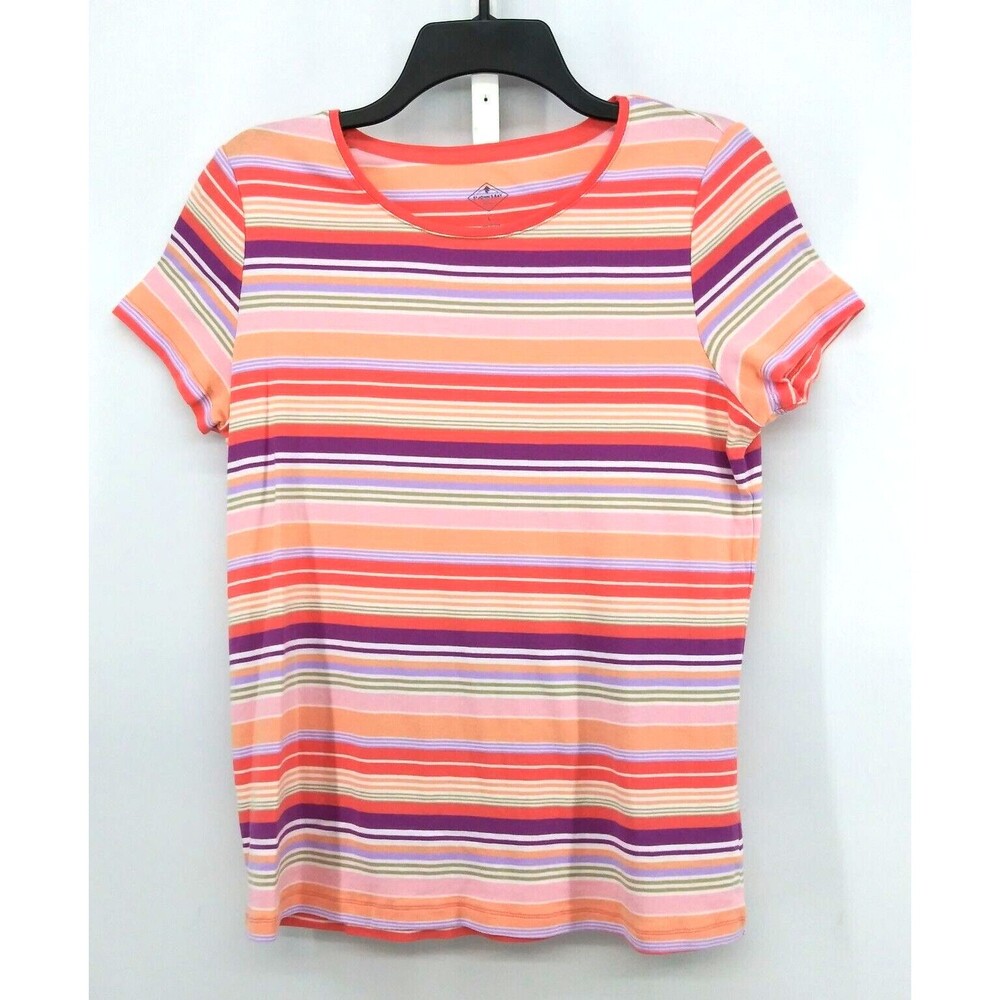 St Johns Bay Shirt Womens Size L Multicolor Striped Short Sleeve Casual Top